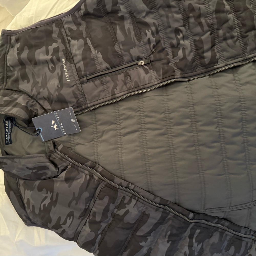 Gray Camouflage Puffer Vest (Fish Hippie)